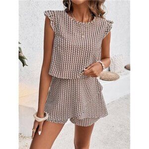 Honey Printed Round Neck Top and Layered Shorts Set